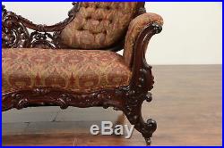 Victorian Antique 1860's Hand Carved Rosewood Sofa, Recent Upholstery #29250