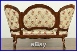 Victorian Antique Faux Rosewood Carved Walnut Sofa, Recent Upholstery #31632