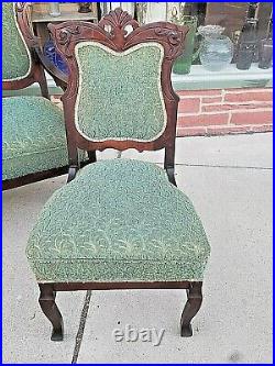 Victorian Antique Ornate wood carved 5 Piece Parlor set Sofa Chair Rocker