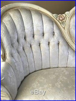 Victorian Antique Reproduction Off White Couch Sofa Settee