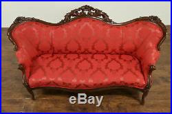 Victorian Antique Rose Carved Walnut Loveseat, New Upholstery #30557