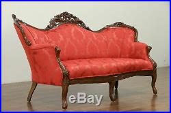 Victorian Antique Rose Carved Walnut Loveseat, New Upholstery #30557