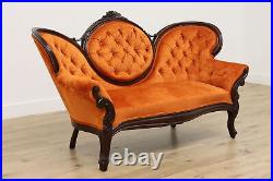 Victorian Antique Settee or Loveseat, Tangerine Upholstery #52307