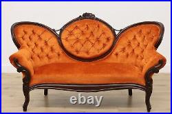 Victorian Antique Settee or Loveseat, Tangerine Upholstery #52307