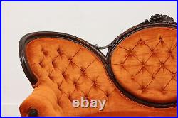 Victorian Antique Settee or Loveseat, Tangerine Upholstery #52307