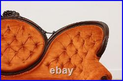 Victorian Antique Settee or Loveseat, Tangerine Upholstery #52307