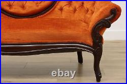 Victorian Antique Settee or Loveseat, Tangerine Upholstery #52307