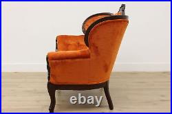 Victorian Antique Settee or Loveseat, Tangerine Upholstery #52307