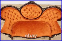 Victorian Antique Settee or Loveseat, Tangerine Upholstery #52307