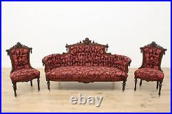 Victorian Antique Walnut Loveseat or Sofa, Carved Portrait #48358