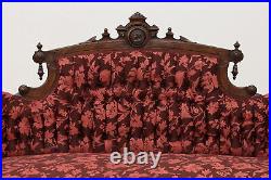 Victorian Antique Walnut Loveseat or Sofa, Carved Portrait #48358