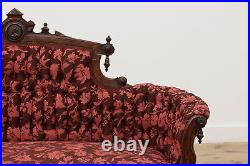 Victorian Antique Walnut Loveseat or Sofa, Carved Portrait #48358