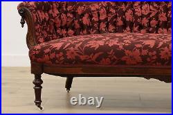 Victorian Antique Walnut Loveseat or Sofa, Carved Portrait #48358