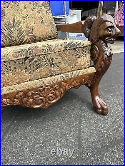 Victorian Carved Lion Head And Claw Feet Sofa And 2 Matching Chairs