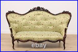 Victorian Carved Rosewood Antique Sofa Settee New Upholstery #45940