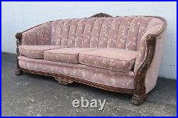 Victorian Early 1900s Hand Carved Lion Head Claw Feet Large Sofa Couch 4020