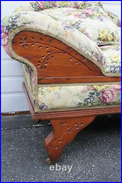 Victorian Eastlake Late 1800s Hand Carved Solid Walnut Chaise Lounge 1412