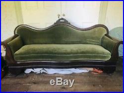Victorian Empire velvet sofa-large, green velvet, dark wood, elegant