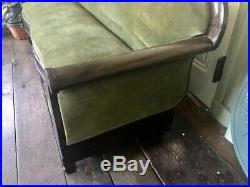 Victorian Empire velvet sofa-large, green velvet, dark wood, elegant