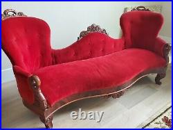 Victorian Era Rococo Style Living Room Sofa Couch Red Vintage