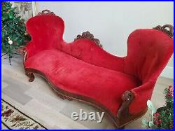 Victorian Era Rococo Style Living Room Sofa Couch Red Vintage