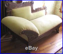 Victorian Fainting Sofa Couch ca. 1880 Eastlake Carved Ebonized Velvet
