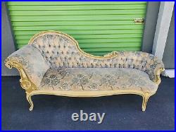 Victorian Floral Print Tufted Queen Anne Style Chaise Lounge