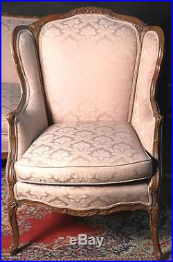 Victorian French Carved Settee Sofa Wing Chair Stunning Fabric