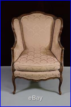 Victorian French Carved Settee Sofa Wing Chair Stunning Fabric