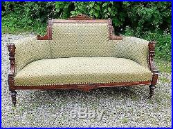 Victorian Lady face motif wood carved walnut ornate sofa couch settee