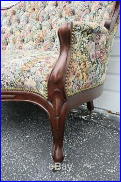 Victorian Late 1800s Hand Carved Solid Walnut Loveseat Settee 1300