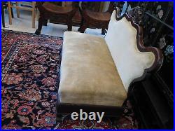 Victorian Mahogany Carved Slipper Sofa Gold Velvet Upholstery 35 1/2 H x 46 W