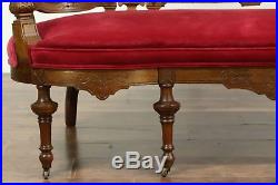 Victorian Renaissance 1870 Antique Carved Walnut Sofa, Velvet Upholstery #28643