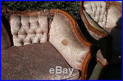 Victorian Renaissance 19th Century Antique Carved Sofa Settee & Chair Set LOT