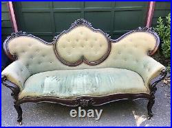 Victorian Rococco Revival Couch. Black Walnut. Fruit Flower Carvings