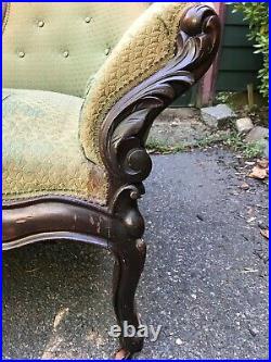 Victorian Rococco Revival Couch. Black Walnut. Fruit Flower Carvings