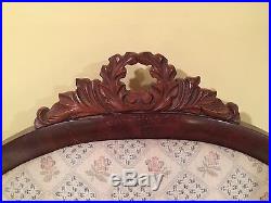 Victorian SOFA Mahogany Serpentine Back HAND Carved Crest Rolled Arms Antique