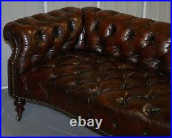 Victorian Serpentine Hand Dyed Restored Whisky Brown Leather Chesterfield Sofa