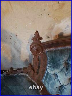 Victorian Settee And Captains Chair Restored Blue Velvet