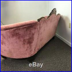 Victorian Settee with Rose Carved Detail Upholstered in Pink Velvet