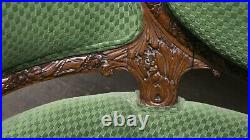 Victorian Sofa with Carved Wood Frame & Green Upholstery