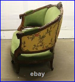 Victorian Sofa with Carved Wood Frame & Green Upholstery