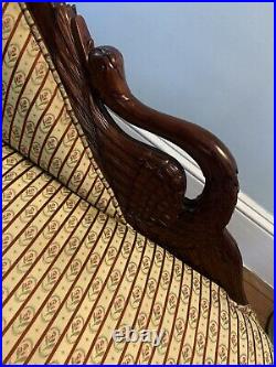 Victorian Style Carved Mahogany Swan Child's Chaise Fainting Couch