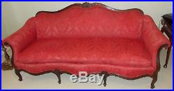 Victorian Style Mahogany Upholstered Sofa With Down Cushion