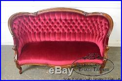 Victorian Walnut Antique Red Tufted Sofa