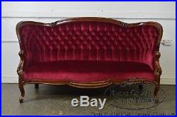 Victorian Walnut Antique Red Tufted Sofa