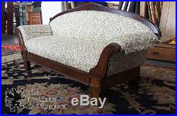 Victorian Walnut Camelback Floral Sofa Nail Head Empire Antique Settee 19th Cent