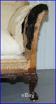 Victorian Walnut Claw & Ball Framed Howard & Sons Sofa Professional Stripped