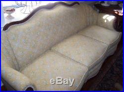 Victorian Wood Sofa, beautifully reupholstered with high end fabric