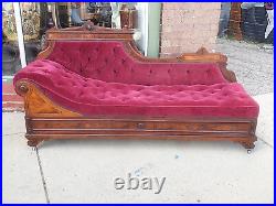 Victorian antique Walnut burl lion motif Fainting couch sofa extends to double